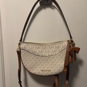Michael Kors Cream and Brown Crossbody Bag with Monogram